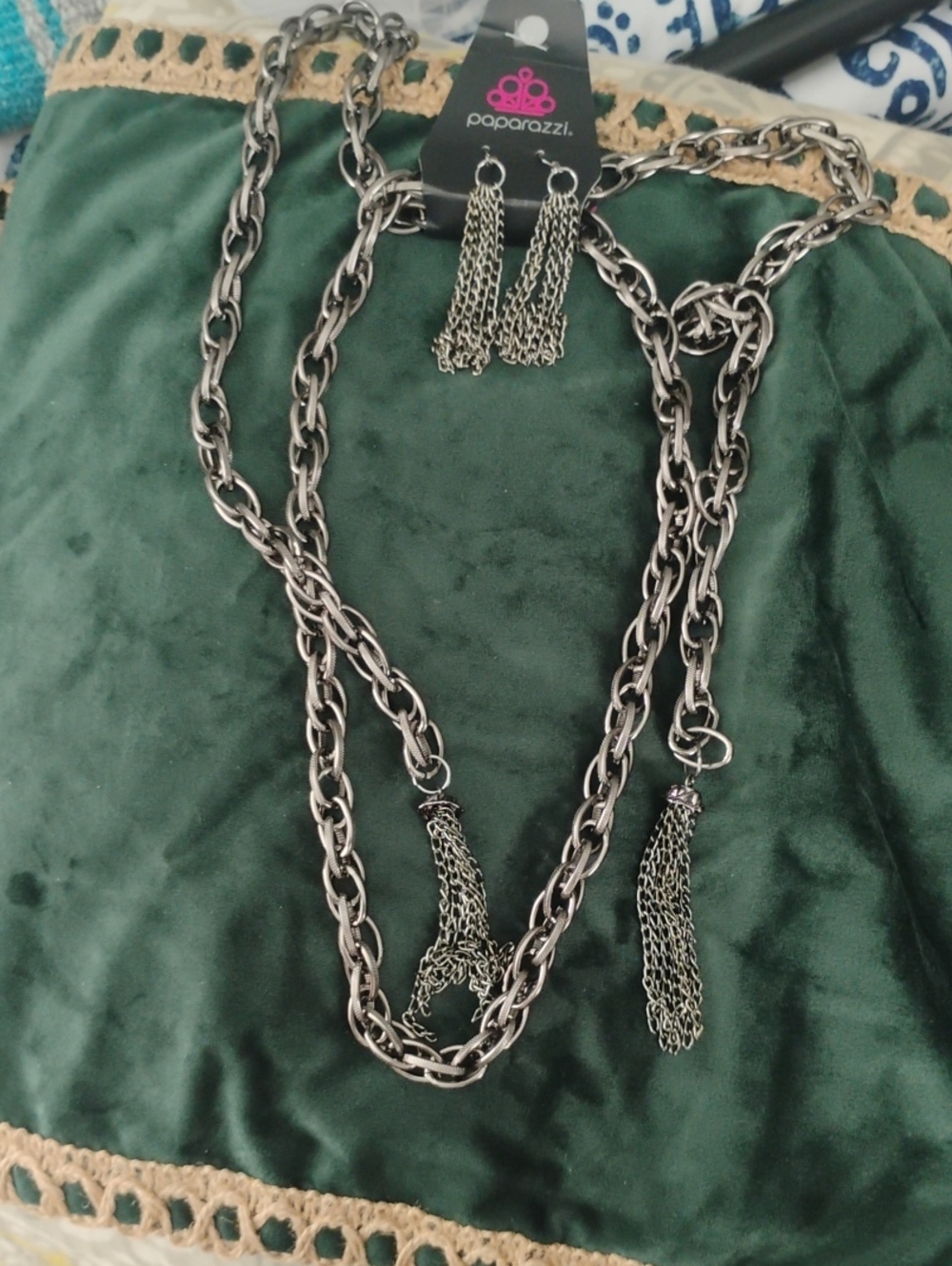 paparazzi Gunmetal Multi-Chain Necklace with Tassel Earrings